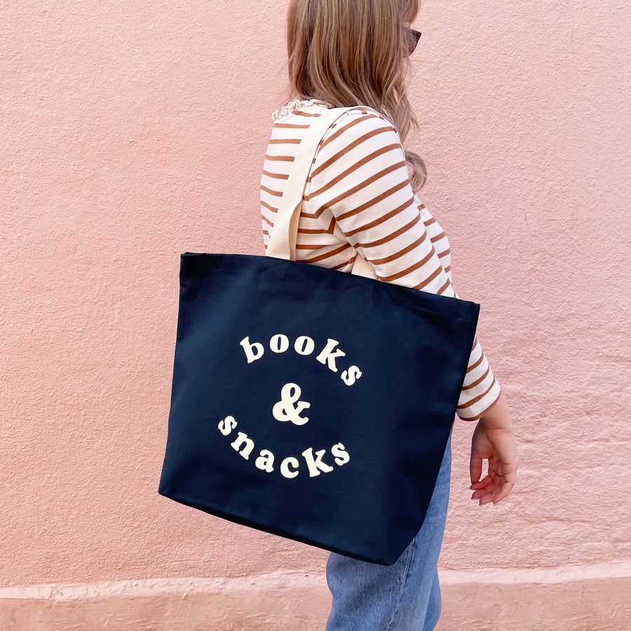 Books & Snacks - Midnight Blue Canvas Tote Bag