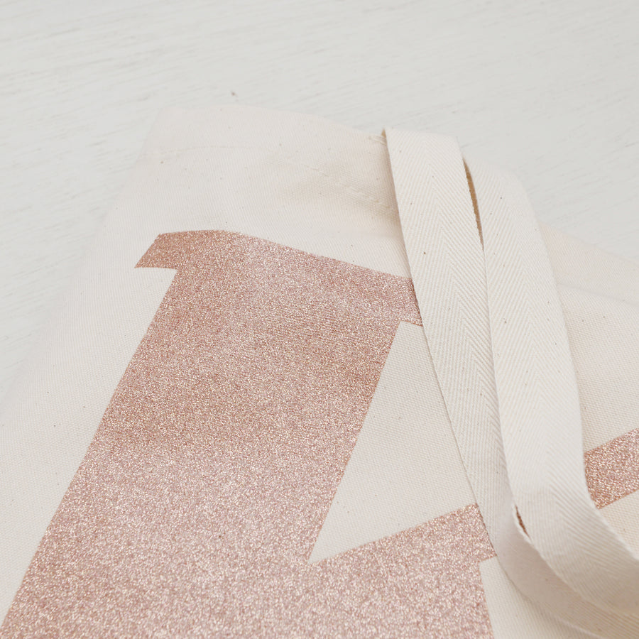 Initial Cotton Tote Bag - Rose Gold Glitter