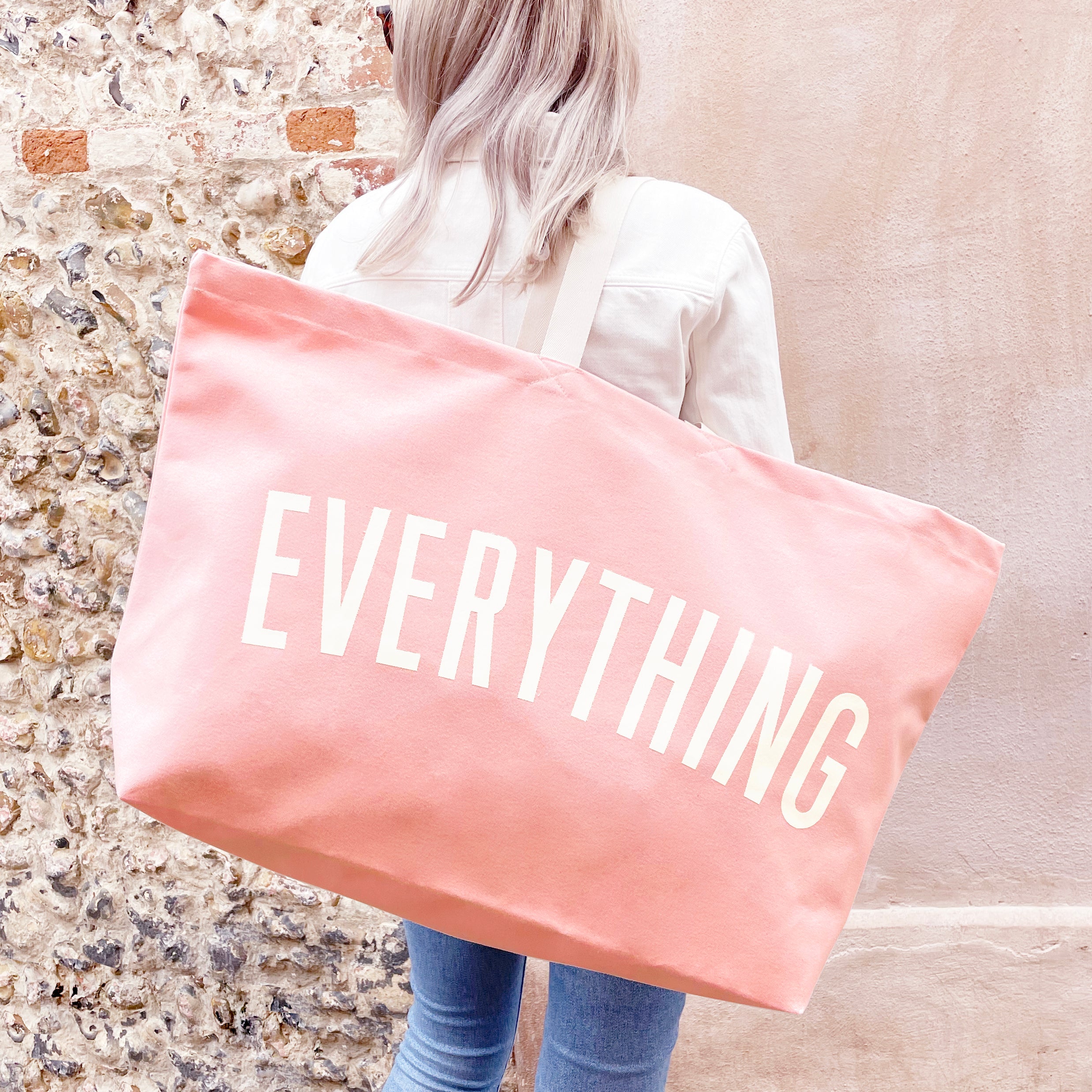 Alphabet Bags Everything Oversized Canvas Tote Bags | Natural & Pink