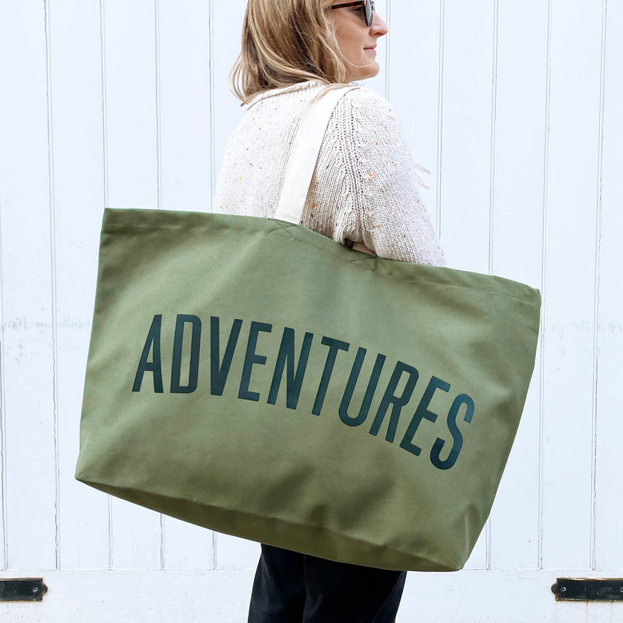 GXVUIS 'And So The Adventure Begins' Canvas Tote Bag For Women - Large Reusable Grocery Shopping Bag
