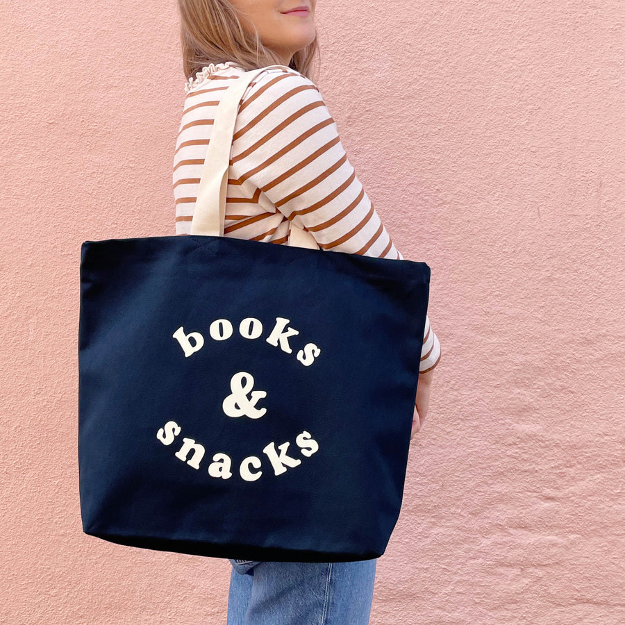 Books & Snacks - Midnight Blue Canvas Tote Bag