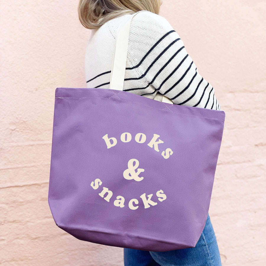 Books & Snacks - Lavender Canvas Tote Bag