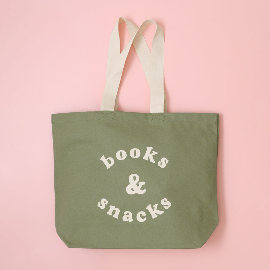 Books & Snacks - Olive Green Canvas Tote Bag