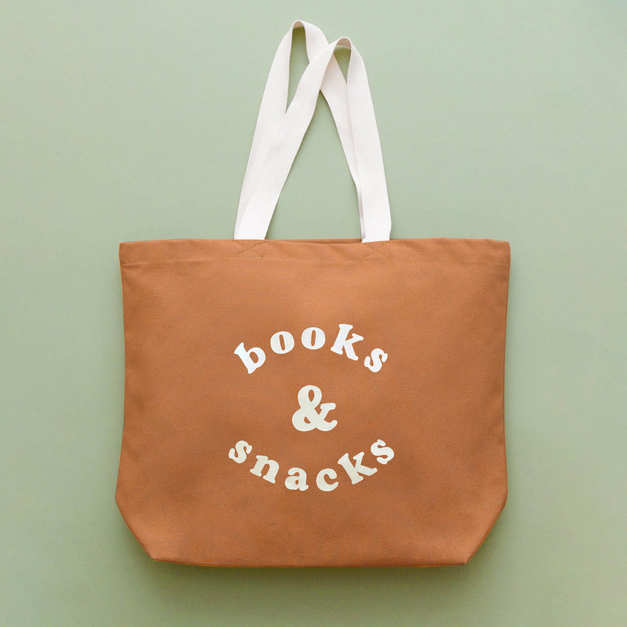 Books & Snacks - Tan Canvas Tote Bag