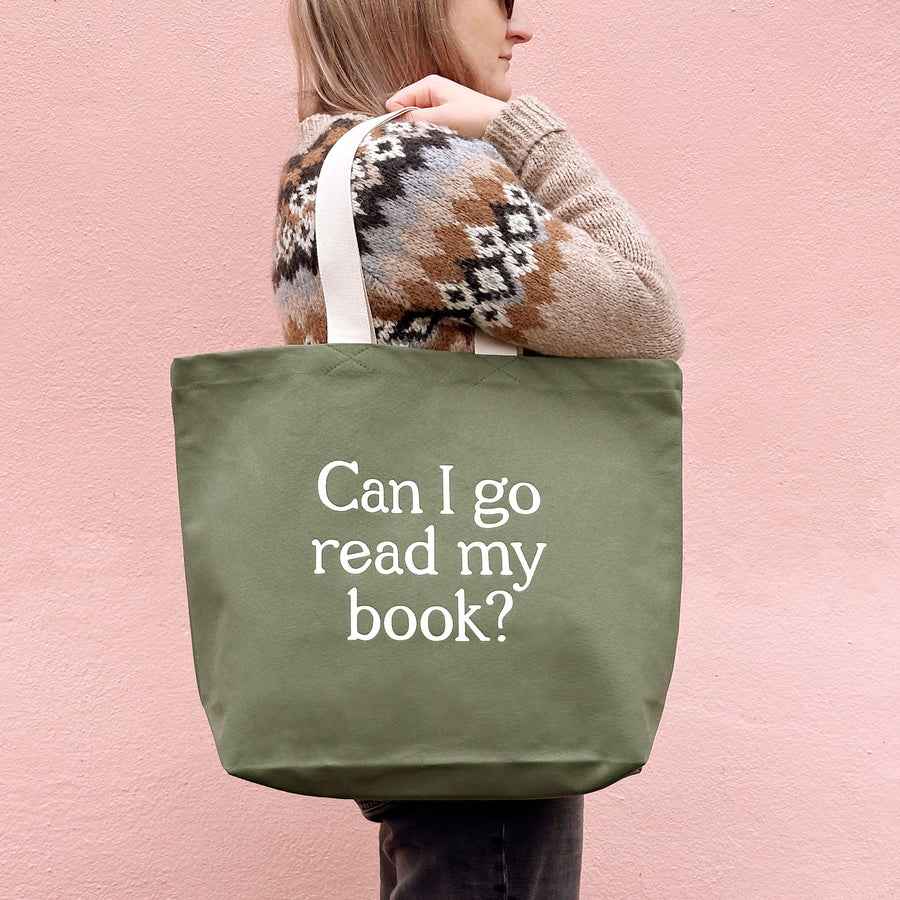 Can I Go Read My Book? - Olive Green Canvas Tote Bag