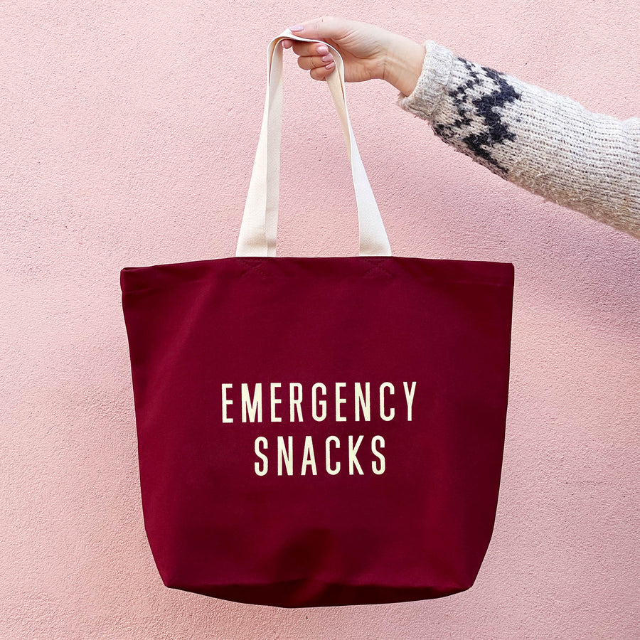 Emergency Snacks - Burgundy Canvas Tote Bag