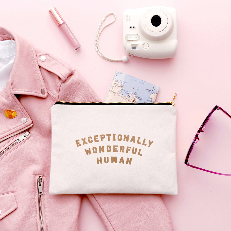 Exceptionally Wonderful Human - Natural Canvas Pouch