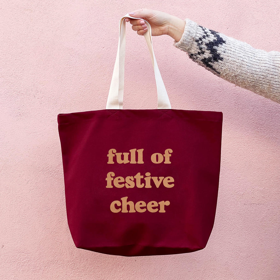 Full of Festive Cheer - Burgundy Tote Bag