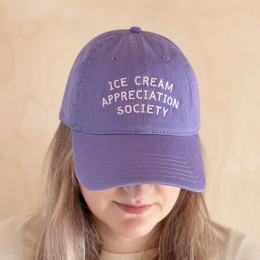 Found Embroidered Baseball Cap in Cream with Purple Lettering HEADWEAR main image 3