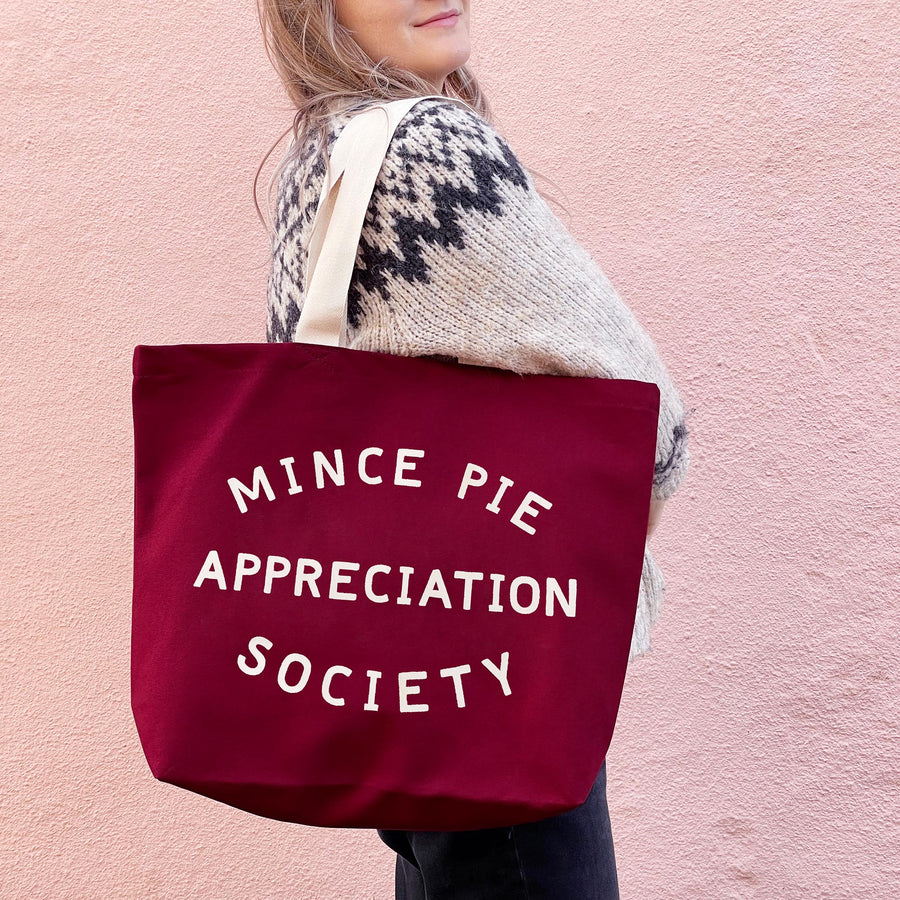 Mince Pie Appreciation Society - Burgundy Canvas Tote Bag