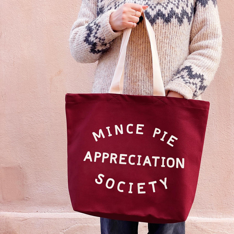 Mince Pie Appreciation Society - Burgundy Canvas Tote Bag