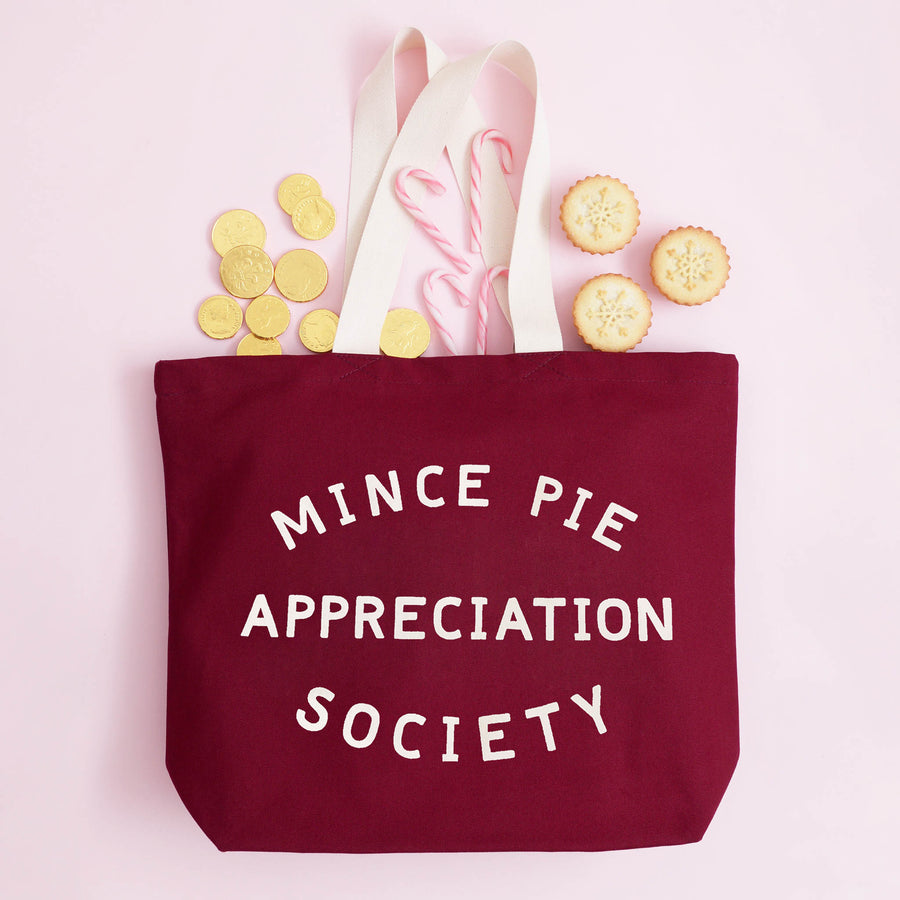 Mince Pie Appreciation Society - Burgundy Canvas Tote Bag