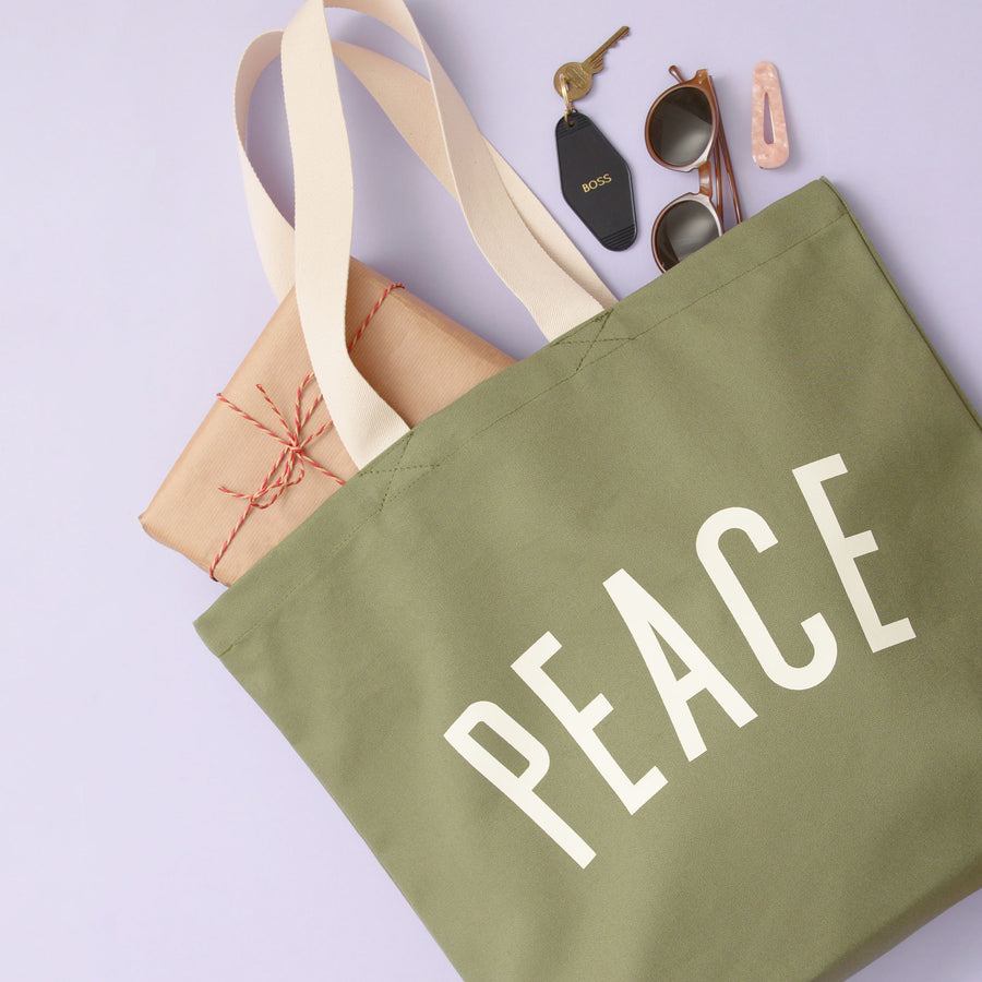 Peace - Olive Green Canvas Tote Bag