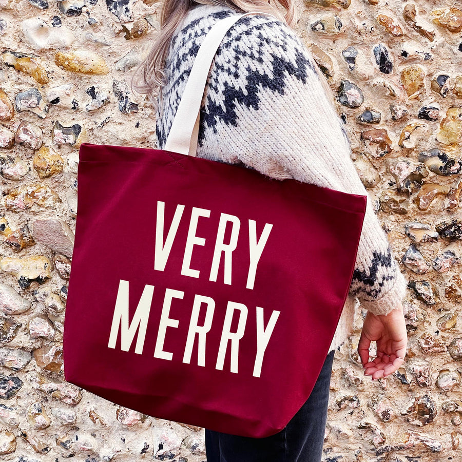 SECONDS - Very Merry - Burgundy Canvas Tote Bag