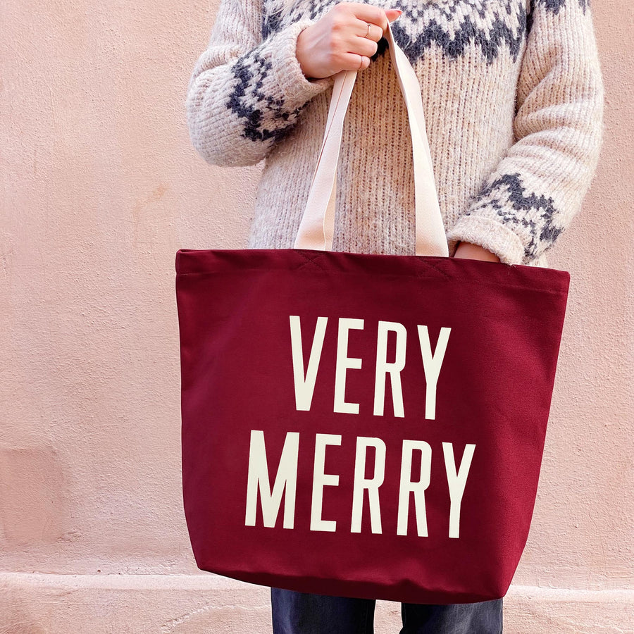 SECONDS - Very Merry - Burgundy Canvas Tote Bag