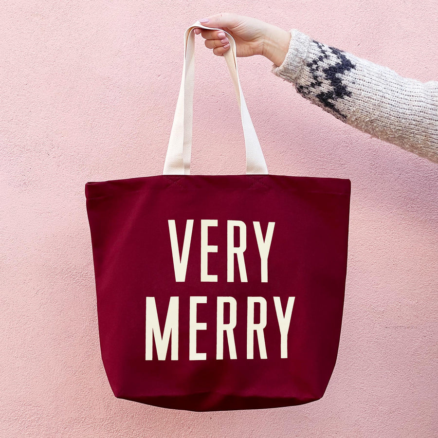 SECONDS - Very Merry - Burgundy Canvas Tote Bag