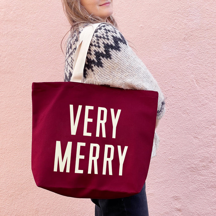 SECONDS - Very Merry - Burgundy Canvas Tote Bag