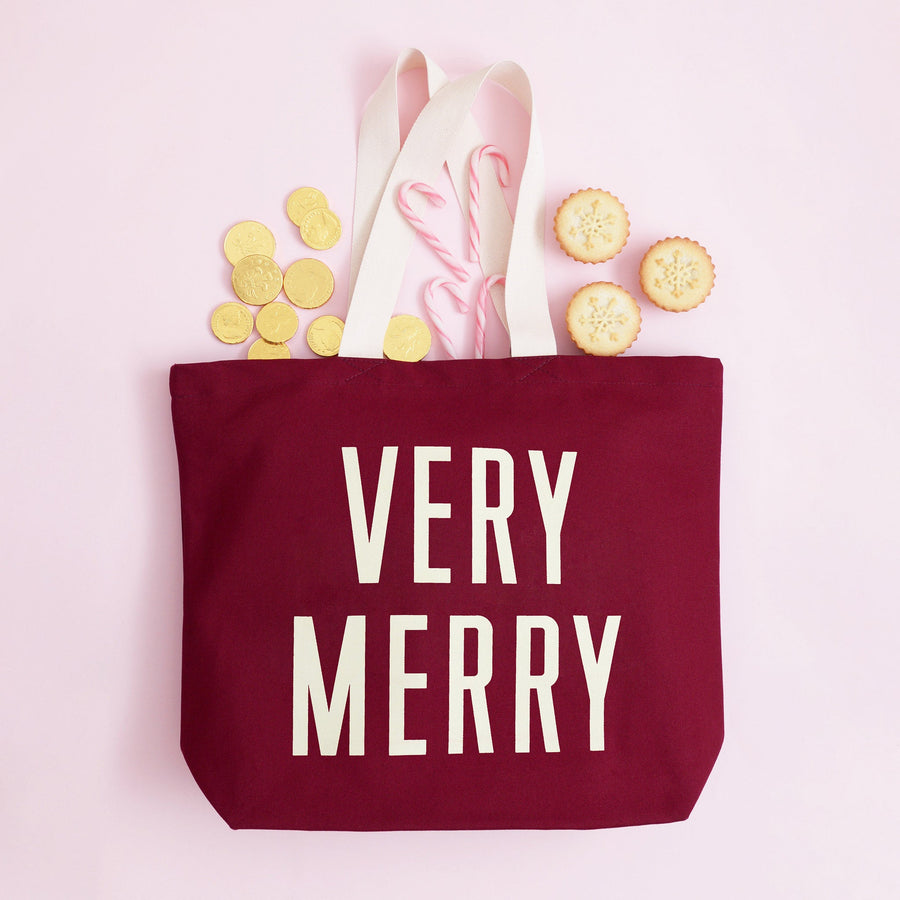 SECONDS - Very Merry - Burgundy Canvas Tote Bag