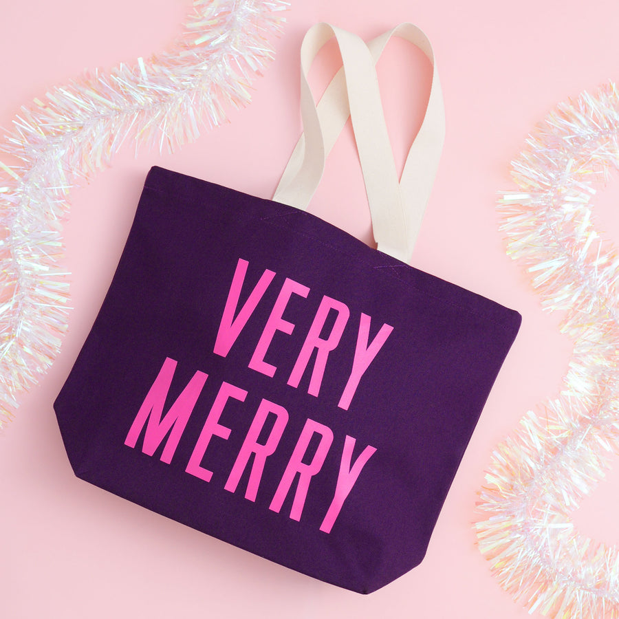 Very Merry - Plum Canvas Tote Bag