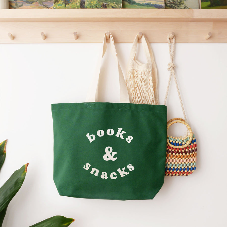 Books Snacks Forest Green Canvas Tote Bag – Alphabet Bags