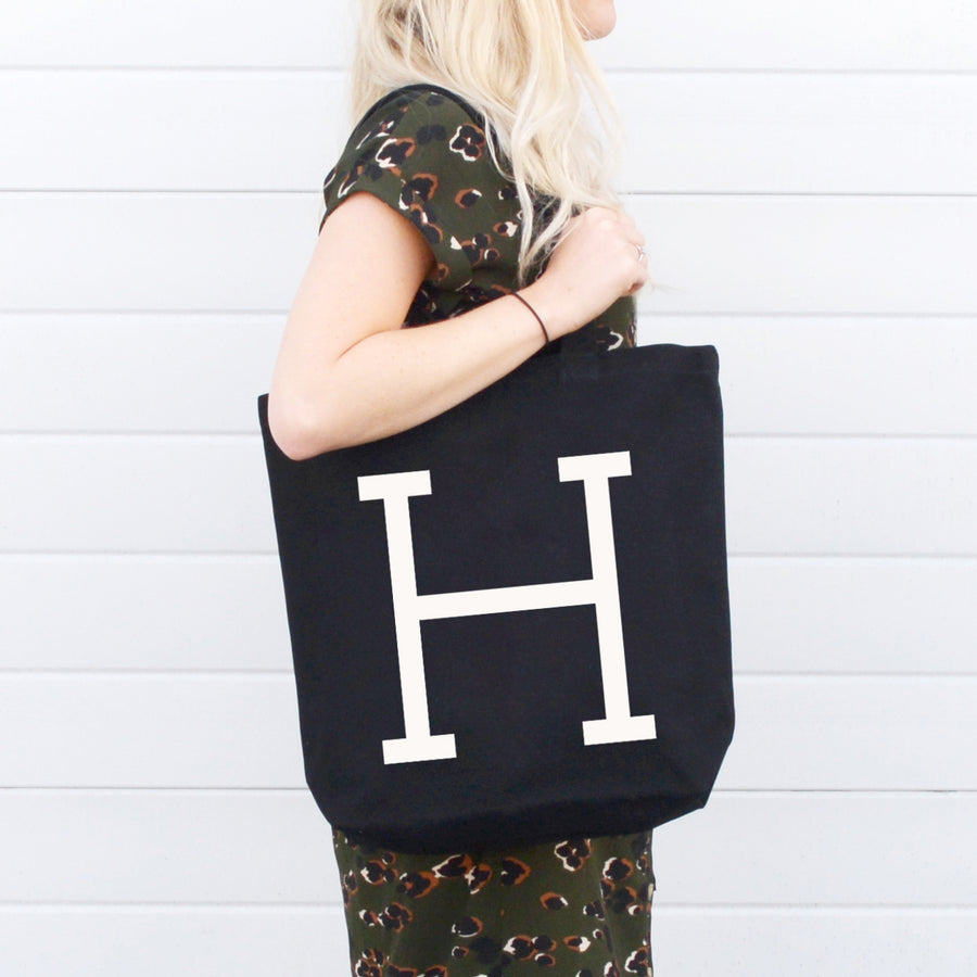 Initial Black Canvas Tote Bag - Main Image